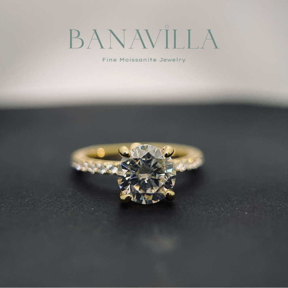 S925 in 14K Gold Plating Hidden Halo Engagement Ring 2ct Moissanite Diamond - Picture 4 of 10